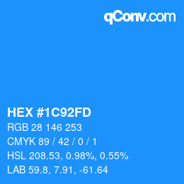 Color code: HEX #1C92FD | qconv.com
