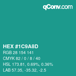 カラーコード: HEX #1C9A8D | qconv.com