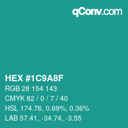 Color code: HEX #1C9A8F | qconv.com
