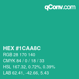 カラーコード: HEX #1CAA8C | qconv.com