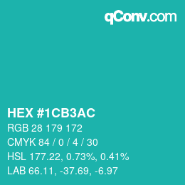 Color code: HEX #1CB3AC | qconv.com
