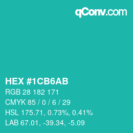 Color code: HEX #1CB6AB | qconv.com