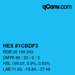 カラーコード: HEX #1CBDF3 | qconv.com