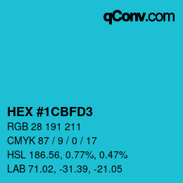 カラーコード: HEX #1CBFD3 | qconv.com