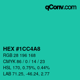カラーコード: HEX #1CC4A8 | qconv.com