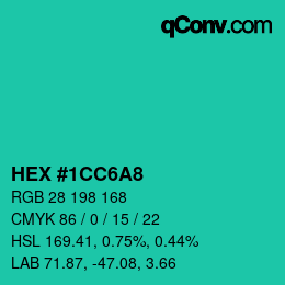 カラーコード: HEX #1CC6A8 | qconv.com