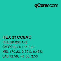 Color code: HEX #1CC8AC | qconv.com