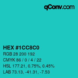 Color code: HEX #1CC8C0 | qconv.com