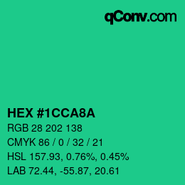 颜色代码: HEX #1CCA8A | qconv.com