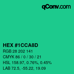 颜色代码: HEX #1CCA8D | qconv.com
