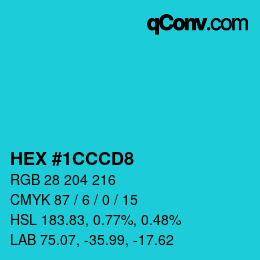 カラーコード: HEX #1CCCD8 | qconv.com