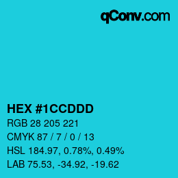 カラーコード: HEX #1CCDDD | qconv.com