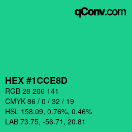 カラーコード: HEX #1CCE8D | qconv.com
