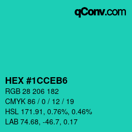 Code couleur: HEX #1CCEB6 | qconv.com