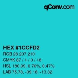 Farbcode: HEX #1CCFD2 | qconv.com