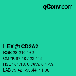 カラーコード: HEX #1CD2A2 | qconv.com