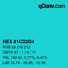 颜色代码: HEX #1CD2D4 | qconv.com