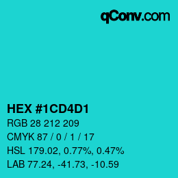 颜色代码: HEX #1CD4D1 | qconv.com
