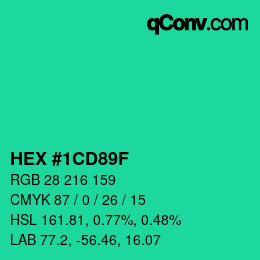カラーコード: HEX #1CD89F | qconv.com