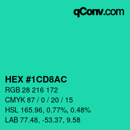 Color code: HEX #1CD8AC | qconv.com