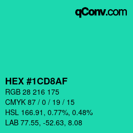 カラーコード: HEX #1CD8AF | qconv.com