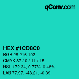 カラーコード: HEX #1CD8C0 | qconv.com