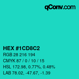 Farbcode: HEX #1CD8C2 | qconv.com