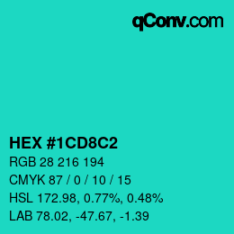 カラーコード: HEX #1CD8C2 | qconv.com