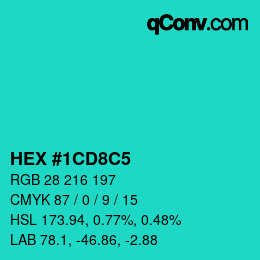 Color code: HEX #1CD8C5 | qconv.com