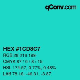 カラーコード: HEX #1CD8C7 | qconv.com