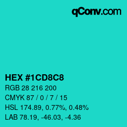 Color code: HEX #1CD8C8 | qconv.com