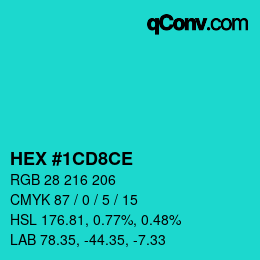 カラーコード: HEX #1CD8CE | qconv.com