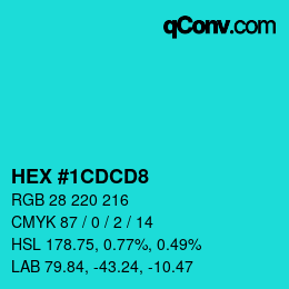Color code: HEX #1CDCD8 | qconv.com