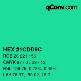 カラーコード: HEX #1CDD9C | qconv.com