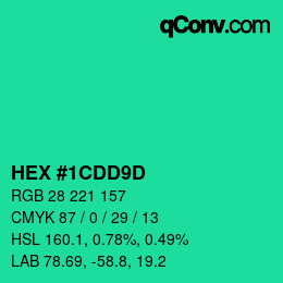 Color code: HEX #1CDD9D | qconv.com