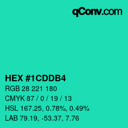 カラーコード: HEX #1CDDB4 | qconv.com