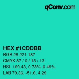 カラーコード: HEX #1CDDBB | qconv.com