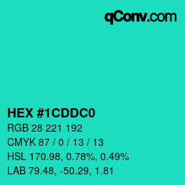 Color code: HEX #1CDDC0 | qconv.com