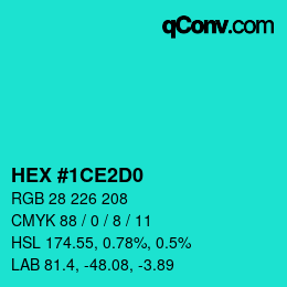 Color code: HEX #1CE2D0 | qconv.com