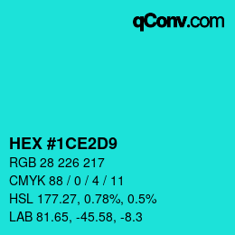 Color code: HEX #1CE2D9 | qconv.com