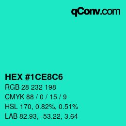 Color code: HEX #1CE8C6 | qconv.com