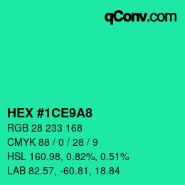 颜色代码: HEX #1CE9A8 | qconv.com