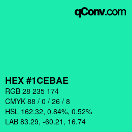 Color code: HEX #1CEBAE | qconv.com