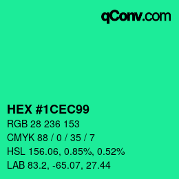 カラーコード: HEX #1CEC99 | qconv.com