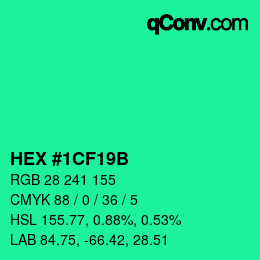 Color code: HEX #1CF19B | qconv.com