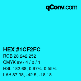 Color code: HEX #1CF2FC | qconv.com