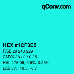 カラーコード: HEX #1CF3E5 | qconv.com