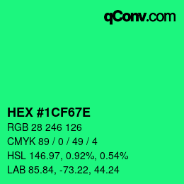 Color code: HEX #1CF67E | qconv.com