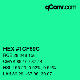 Color code: HEX #1CF69C | qconv.com