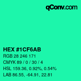 Color code: HEX #1CF6AB | qconv.com